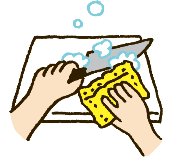 調理用具を洗っているイラスト
