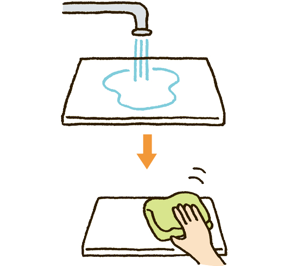 まな板を洗ったあと水気をふき取っているイラスト